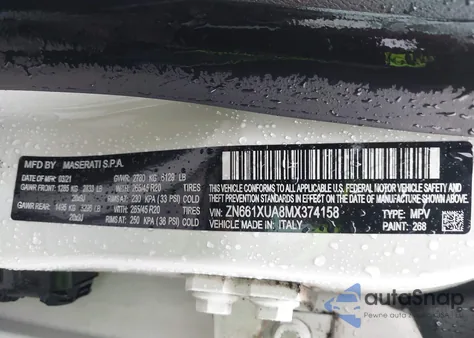 2021 Maserati Levante z USA, uszkodzony, nr VIN ZN661XUA8MX374158